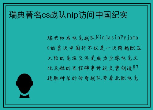 瑞典著名cs战队nip访问中国纪实
